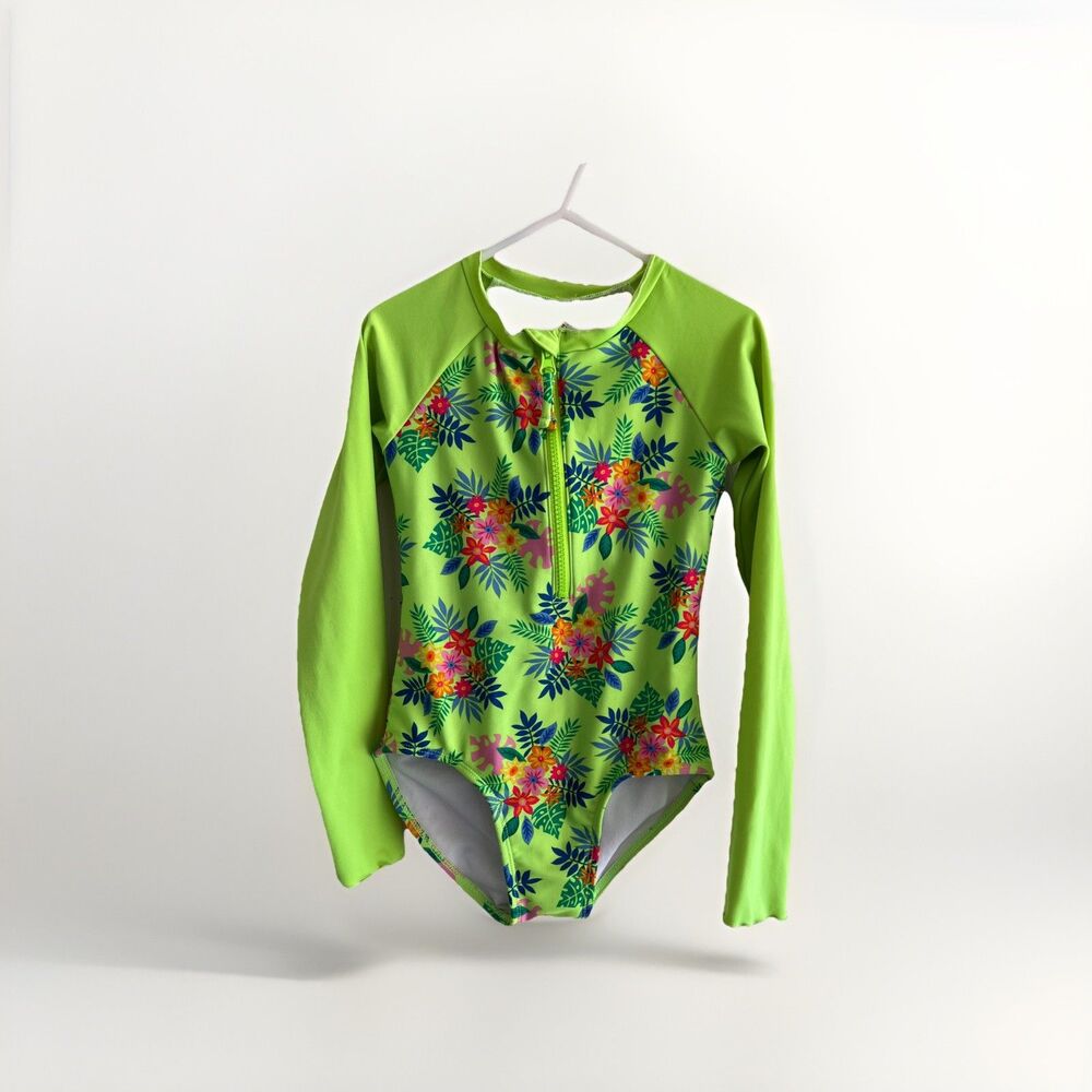 Cat & Jack Girls Tropical One Piece Rash Guard Swimsuit -Size 6/7